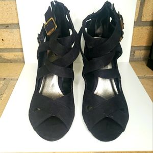 Qupid black heels, strap sandals